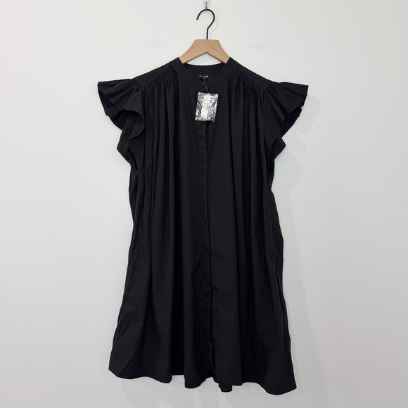 Madewell Flutter Sleeve Button Front Mini Dress in Poplin Black NWT Size Medium - Picture 3 of 8